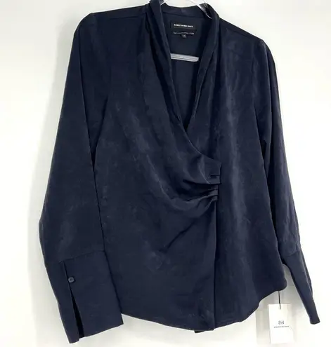 Something Navy  Long Sleeve Wrap Front V-Neck Blouse Night Navy XS NWT