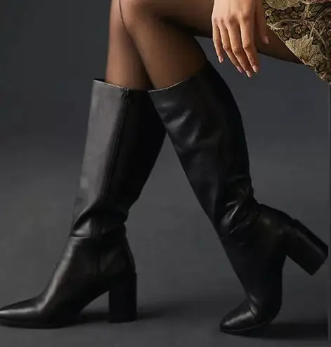 Seychelles Anthropologie So Amazing Black Leather Knee High Round Toe Boots 8.5