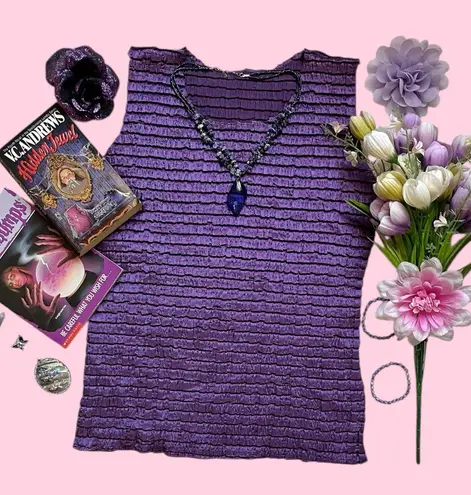 Vintage purple satin textured ruffled sleeveless tank top blouse Size M