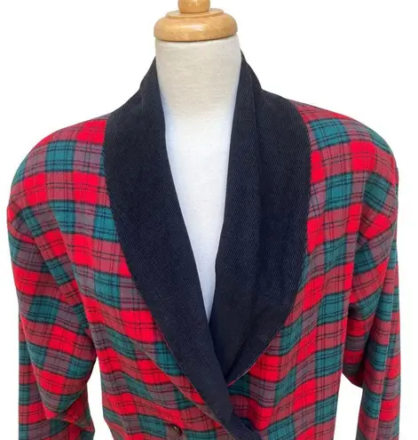 American Vintage VTG Peggy Hart Blazer Jacket Sz L Cropped Corduroy Plaid Red Green Holiday