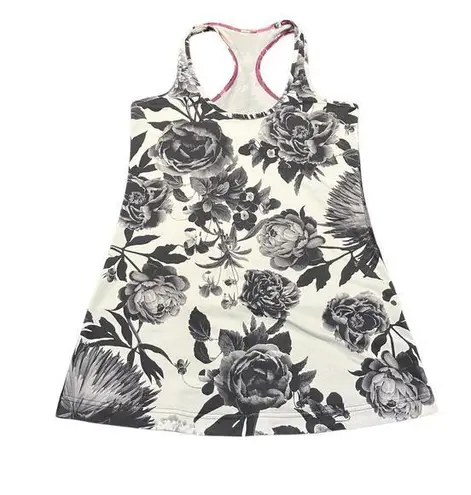 Lululemon Racerback Tank Top Black White Floral Print Athletic Size 6 24" Length