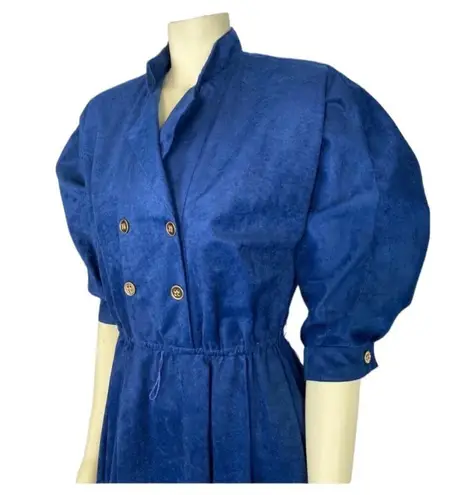 Vintage 80's Sansâge blue gold suede dress puffy sleeves double breasted size S