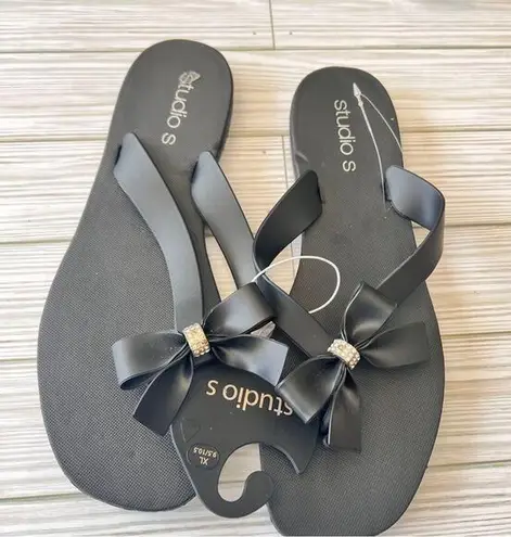 Studio S Womens Black Bow Jeweled Sandals Sz XL 9.5/10.5