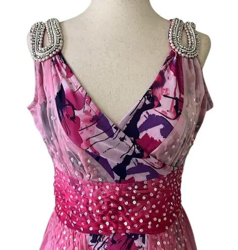 Stunning boutique mini dress with sheer maxi overlay Pink