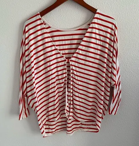 Rachel Pally Red Cream Drape Style Back Opening Top Shirt Blouse Small