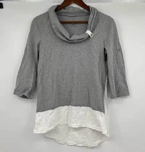 Neon Buddha Gray White Knit Top Cowl Neck Roll Tab Sleeves Surf Tunic size small