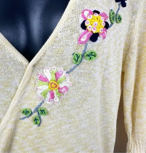 Versace Jeans Couture Vintage Shirt Butter Yellow Floral Embroidered Knit Top L Size L