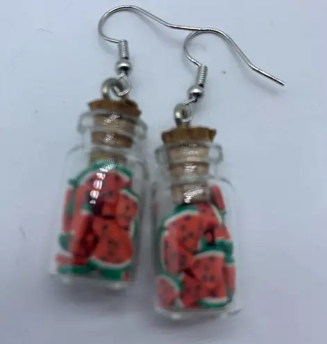 NEW Watermelon slices in mason jar fashion earrings