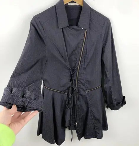 Lauren Vidal Purple Asymmetrical Striped Full Zip Lagenlook Minimalist Jacket M Size M