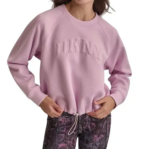 DKNY Sport Pink Ribbed Cropped Crewneck Sweatshirt Drawstring Hem Size S