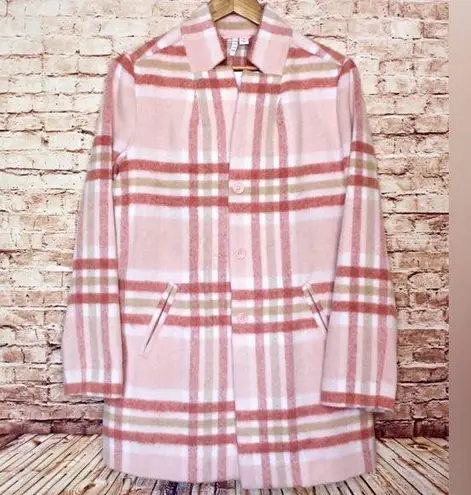 Elle | Top Notch Pink Plaid Car Coat Marble Button
