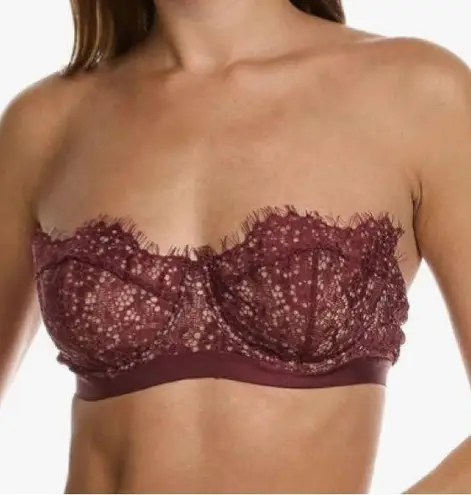 Cosabella Sicilia Eyelash Lace Strapless Bra,Vino/India, Size 36D, NWT