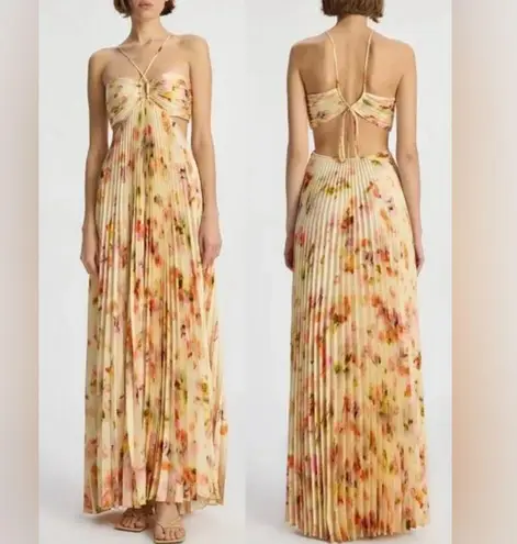 ALC Frank NEW A.L.C. Moira Floral Satin Pleated Halter Cutout Maxi Dress sz 10