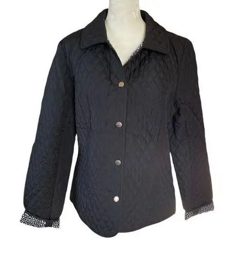 Briggs New York women's M black quilted long sleeve collared snap front jacket