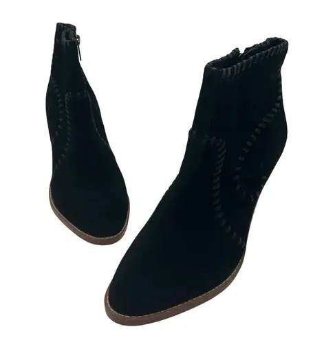 Ivanka Trump Black Suede Western Stitch Block Heel Ankle Boots Zip Size 9