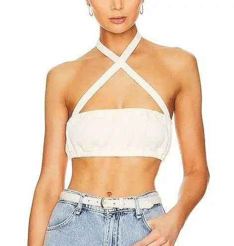 We Wore What New Tie Halter Bra Top Ribbed Knit Crop Top Ivory Size Medium