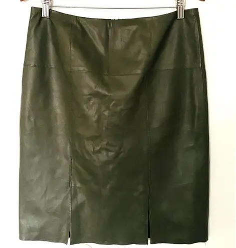 Worth New York Fern Green Leather Seamed Slim Zippered Lined Midi Skirt Luxe 10