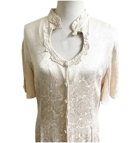 Frederick's of Hollywood Vintage Nightgown Button Front Floral Size 16 Champagne