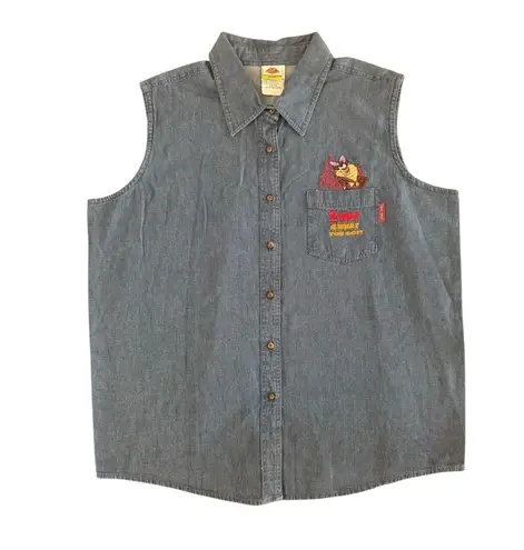 Looney Tunes Vintage Taz Devil Denim Vest Embroidered Cartoon Size 18/20W