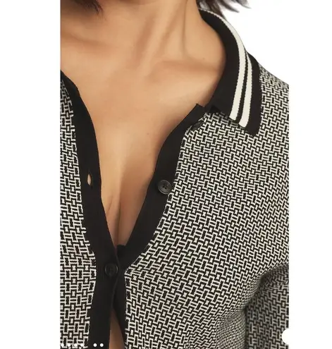 Anthropologie  Maeve Preppy Black/White Cropped Plunging Polo Cardigan Size Small