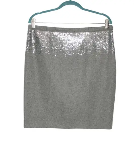 Susana Monaco Pencil Skirt Wool Blend Gray Embellished Sequins Size 8 Lined