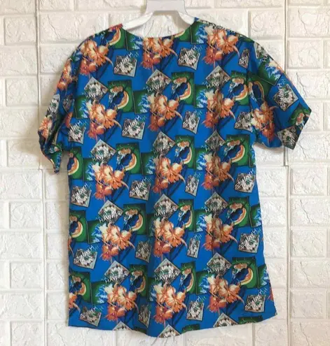 Honolulu Scrubs Hawaii Hawaiian print size S scrub top Tropical Small Blue - Image 6
