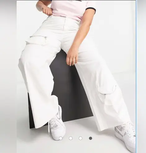 Missguided Plus White Zipper Tactical Cargo WideLeg BaggyLounge Pants Pockets 18