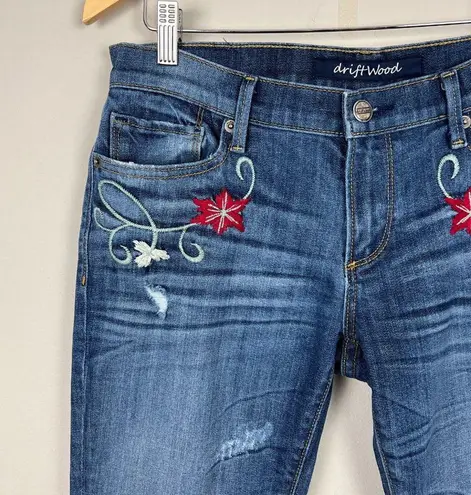 Driftwood Jeans Womens 29 Embroidered Flower Distressed Blue Denim Skinny
