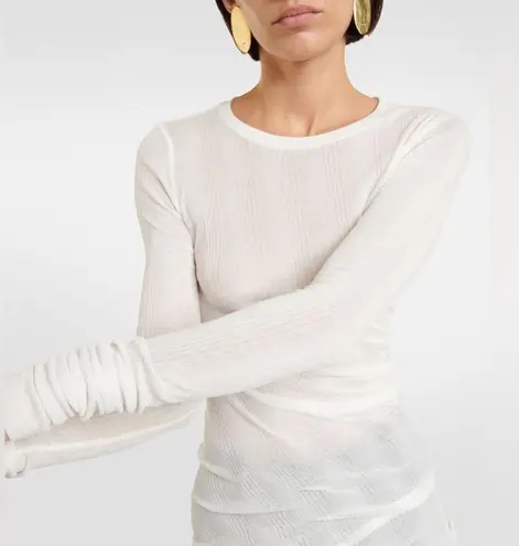 KHAITE Lenora Ribbed Long Sleeve Crew Neck Top Cream Size XS
