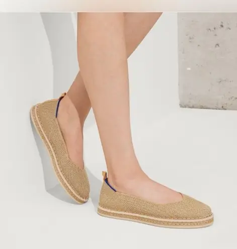 Rothy's The Espadrille in Gold Stripe Loafer Flats Size W8.5 *no ties* NWOT Tan