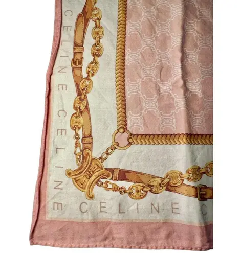 CELINE Handkerchief Womens Pink Multi Equestrian Chain Triomphe Print Luxury