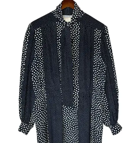 Givenchy Nouvelle Boutique Vintage 1970s Silk Polka Dot Dress Navy sz 46, US 14