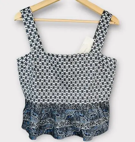 Veronica Beard Gari Cotton Peplum Paisley Print Top Blue White Button Back Sz 8