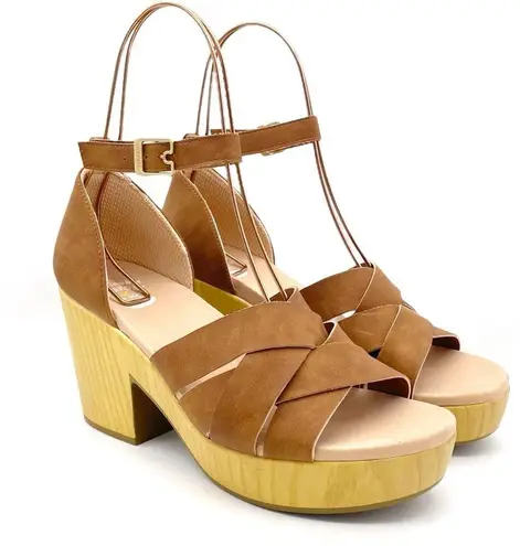 Dr. Scholl’s Blissful Platform Clog Sandal Brown Faux Leather Women's Size 8.5