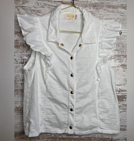 Nation Ltd Archer Ruffled Button Up Top sz Medium White EUC
