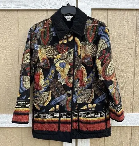Vintage Sharon Young Sportswear Quilted Button Jacket Size Large Feathers Pocket