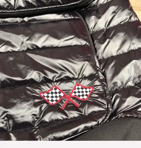 SHINY REFLECTIVE VINAL LIKE RACING CHECKERED FLAG EMBROIDERED BACKPACK Black