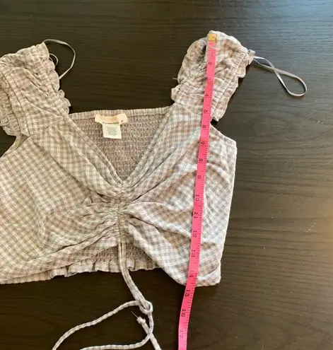 Urban Romantics Gingham Ruched Crop Top Ruffle Sleeves Cottagecore M Peasantcore