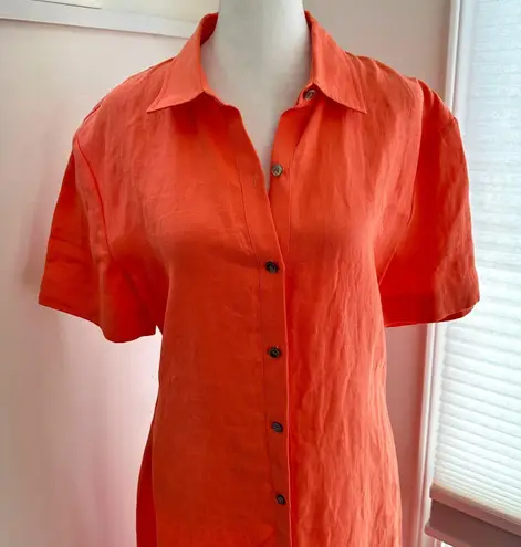 Theory  Mermaid Linen Shirtdress Bright Coral Size 6 NWT Resort Quiet Luxury