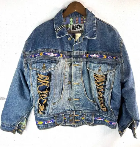 NO! Jeans M Vtg 80s Indian Bead Western Super RARE Unique Blue Jean Crop Jacket Size M