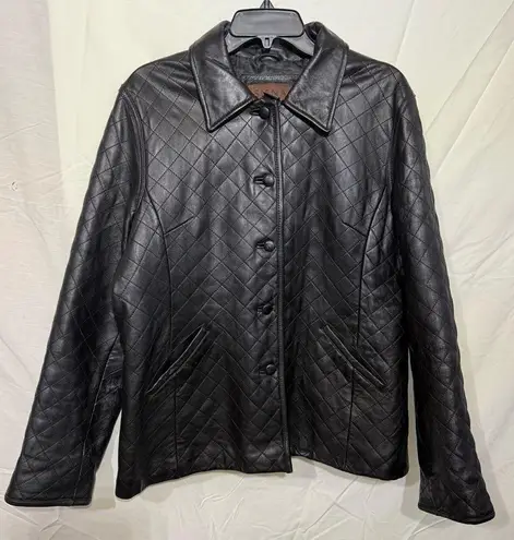 Siena Elegant Black Quilted Leather Jacket Vintage Size 16