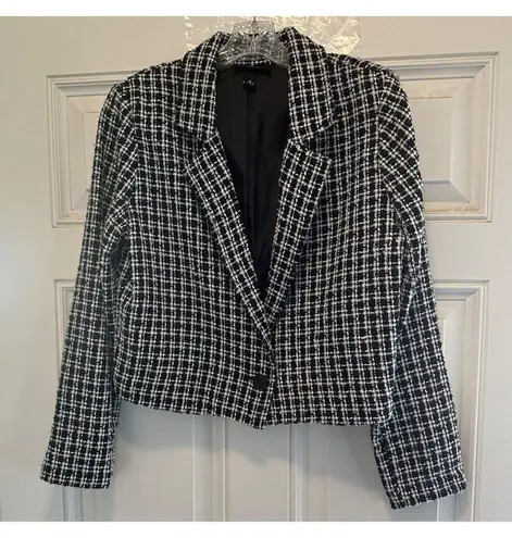 BCX Women's Jacket Size Black/White monochrome boucle textured crop jacket Sz M