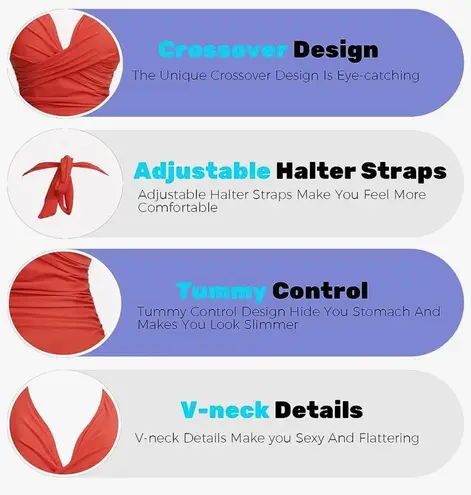 COCOPEAR Crossover Swimsuit High Waisted Tummy Control Swimwear Ruched Halter Push Up Bathing Suits for Women Black Size L