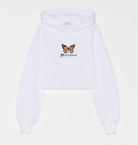 Bershka Butterfly Embroidered Cropped Hoodie