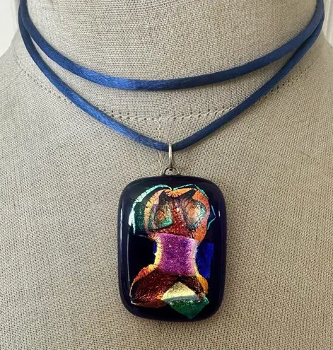 Handmade Dichroic Glass Pendant Necklace Blue