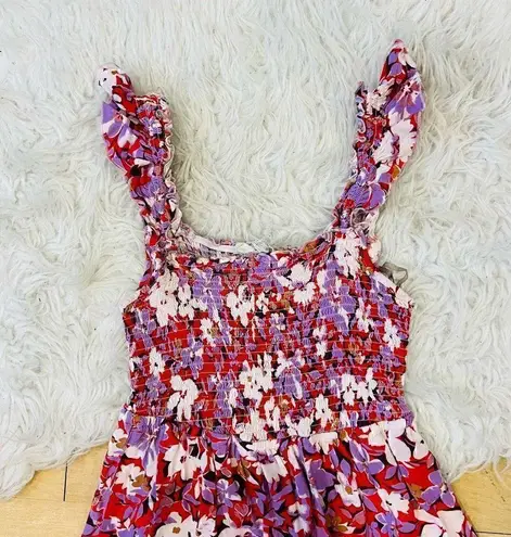 Casual red / pink summer floral midi dress size L.