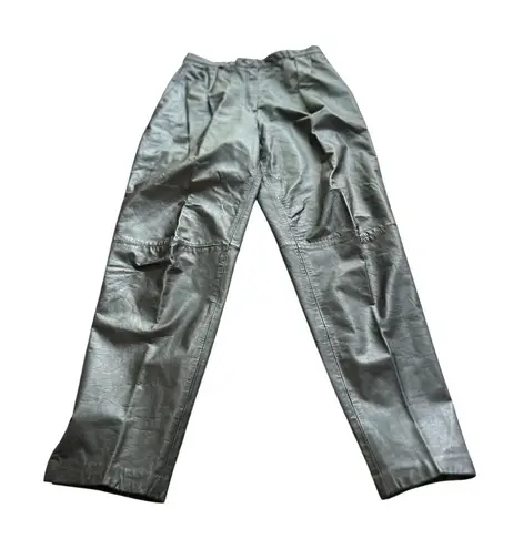 Carlan vintage Leather Pants Womens Silver black Relaxed Fit Button Detail Gray Size 10