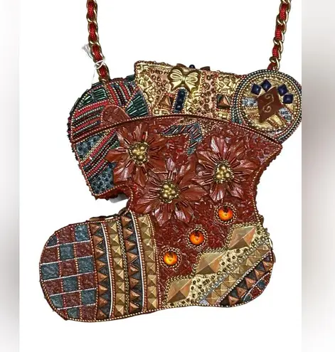 Christmas Stocking Jeweled Beaded Box Purse Clutch Handbag Holiday Unique Red