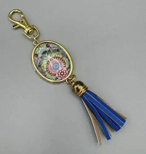 Hallmark Gold Crown Catalina Estrada Handbag Charm Key Fob Key Chain Birds Blue