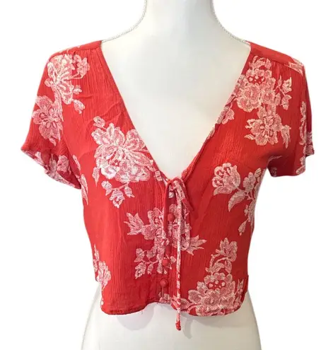 Lulu's Red Floral Crop Top